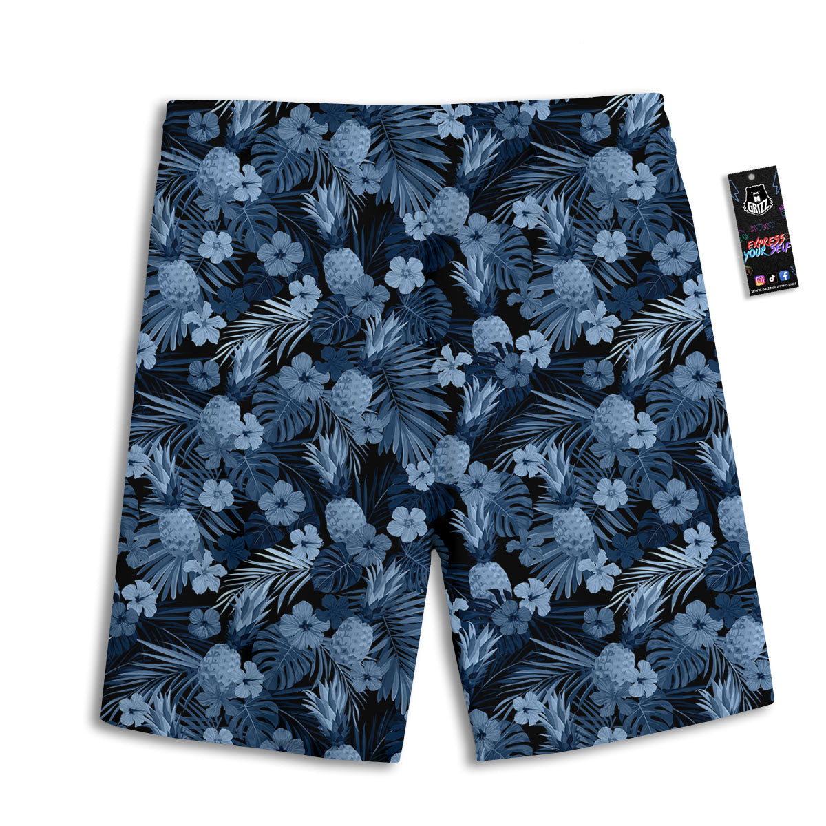 Pineapple Blue Aloha Print Pattern Men's Athletic Shorts