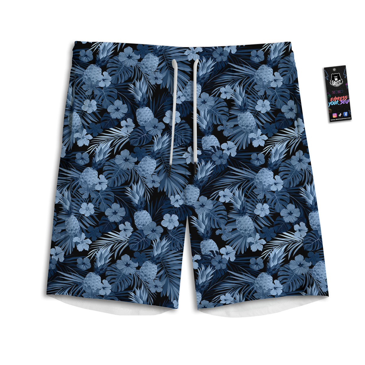 Pineapple Blue Aloha Print Pattern Men's Athletic Shorts
