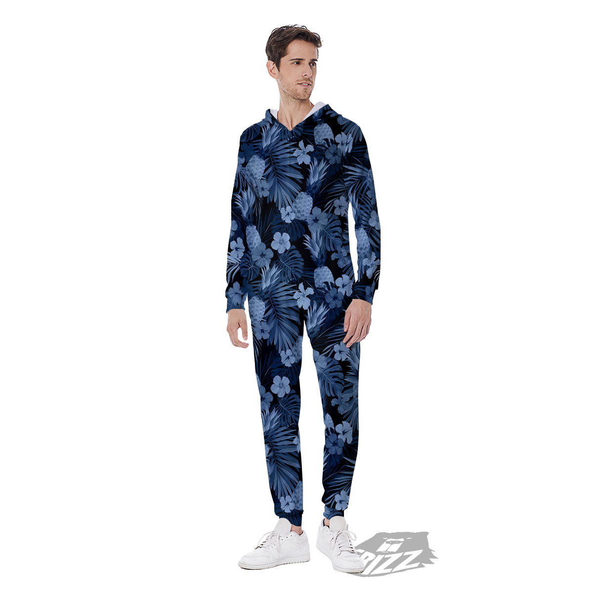 Pineapple Blue Aloha Print Pattern Men's Jumpsuit-grizzshop