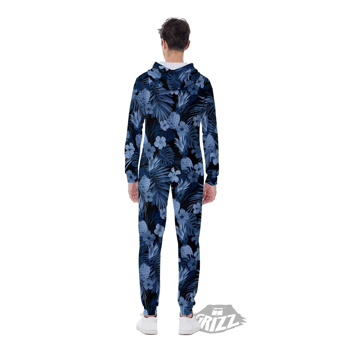 Pineapple Blue Aloha Print Pattern Men's Jumpsuit-grizzshop