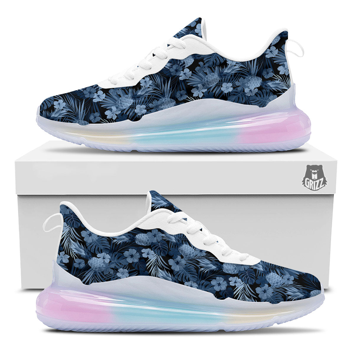 Pineapple Blue Aloha Print Pattern Running Sneakers-grizzshop