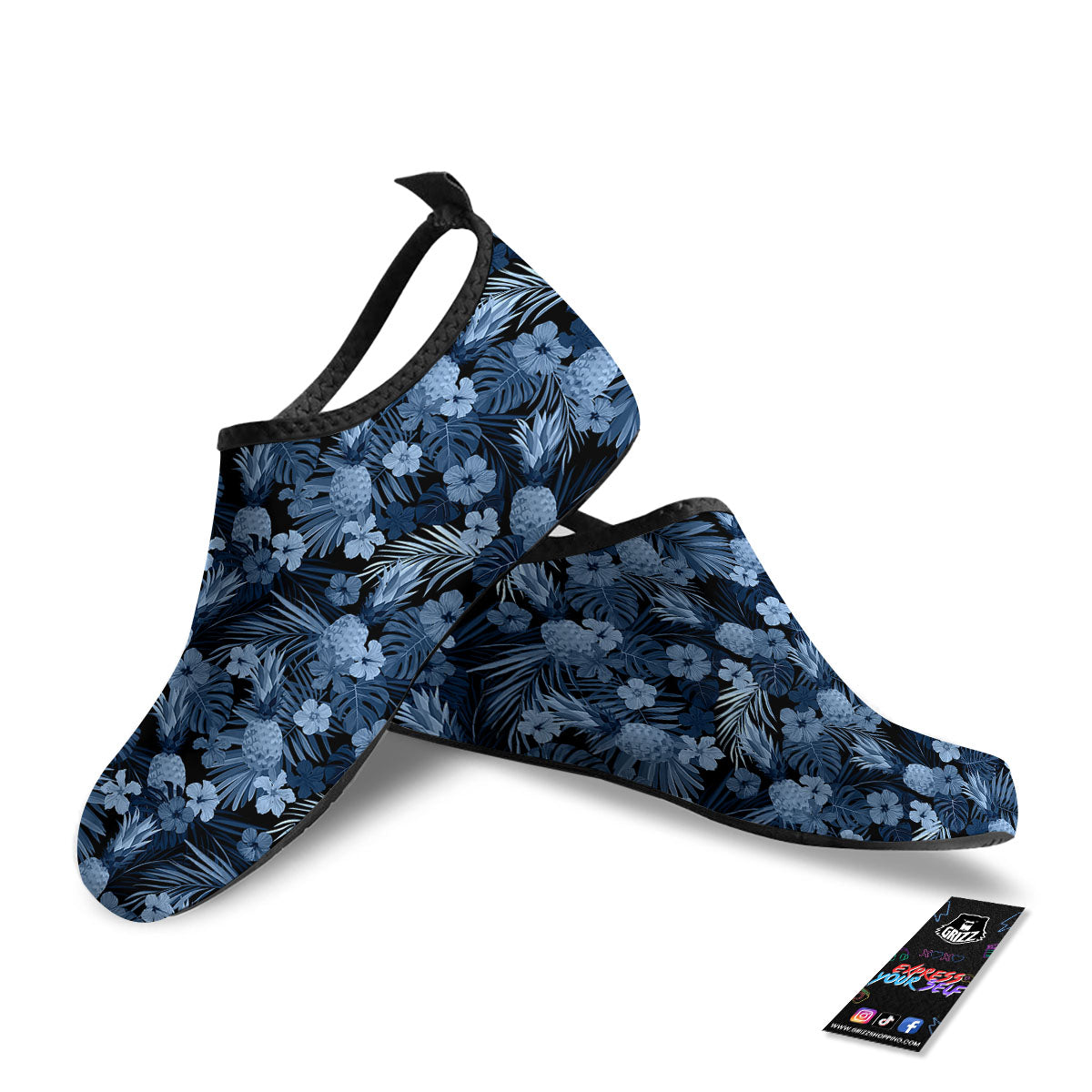 Pineapple Blue Aloha Print Pattern Water Shoes-grizzshop