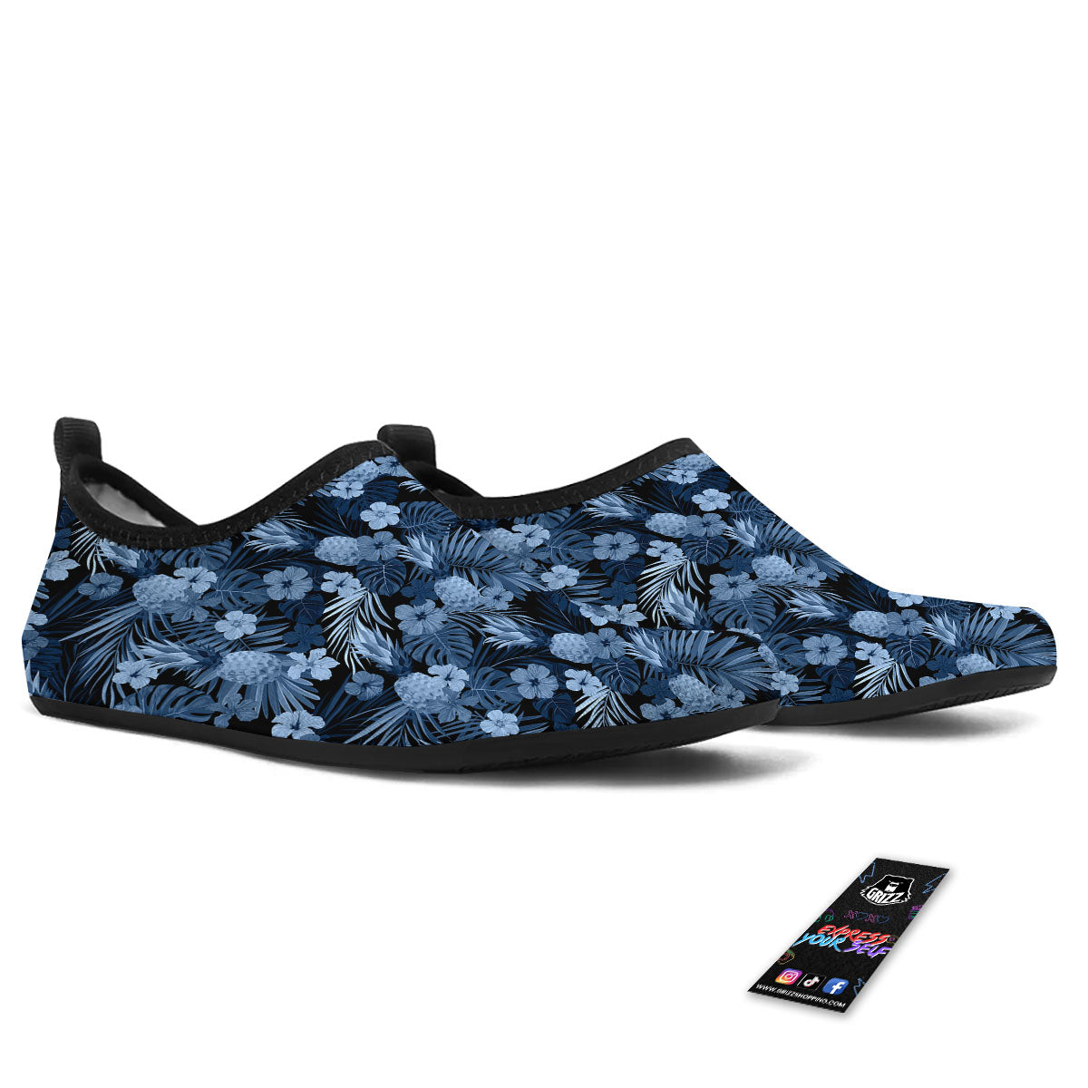 Pineapple Blue Aloha Print Pattern Water Shoes-grizzshop