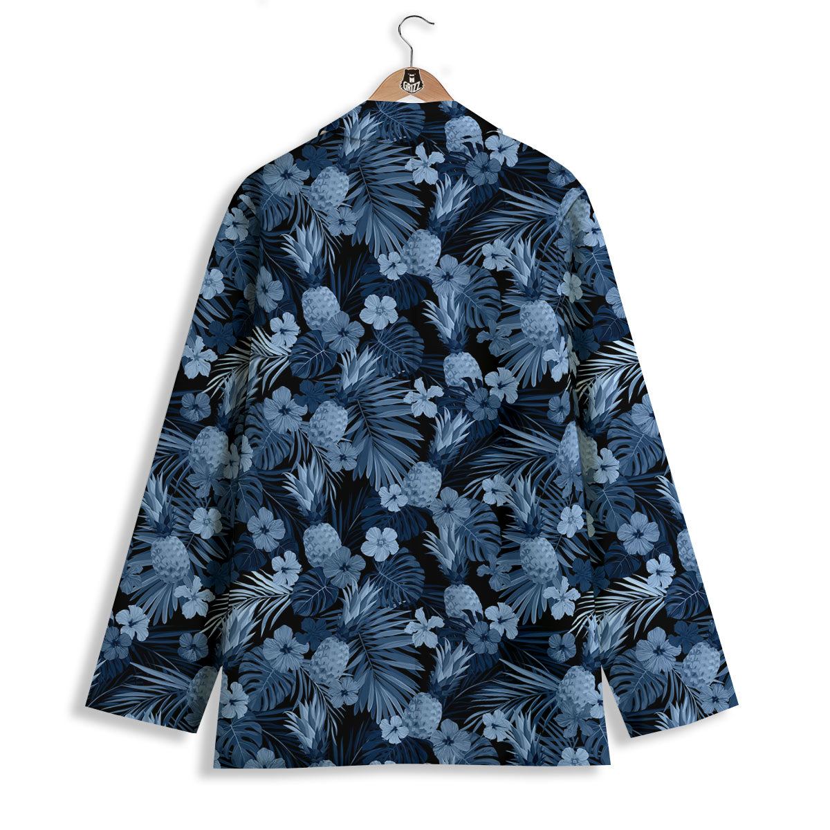 Pineapple Blue Aloha Print Pattern Women's Blazer-grizzshop