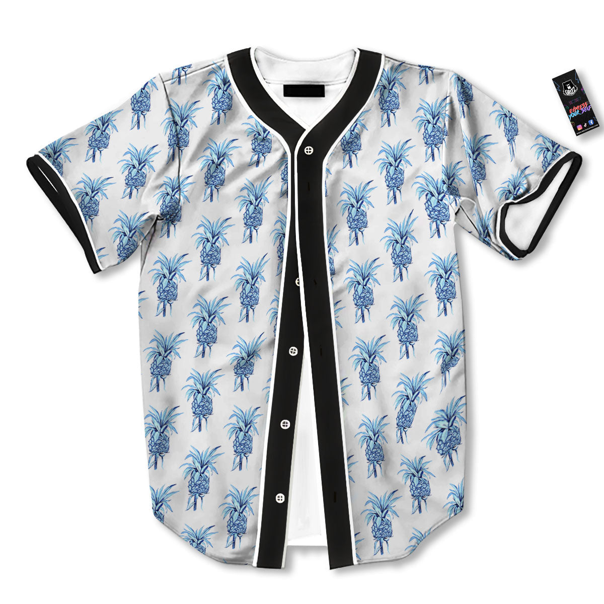 Pineapple Blue Leaf Print Pattern Baseball Jersey-grizzshop