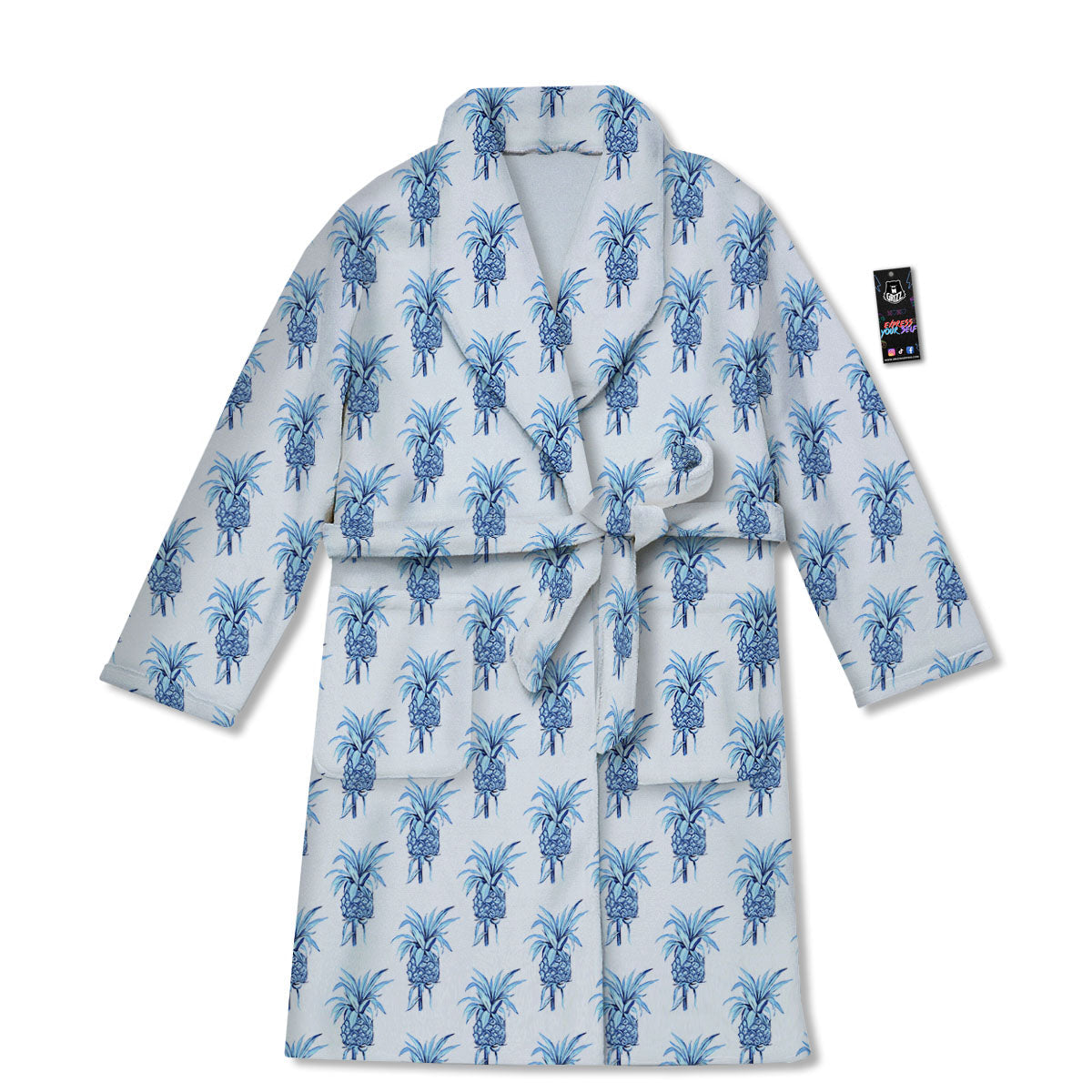 Pineapple Blue Leaf Print Pattern Bathrobe-grizzshop