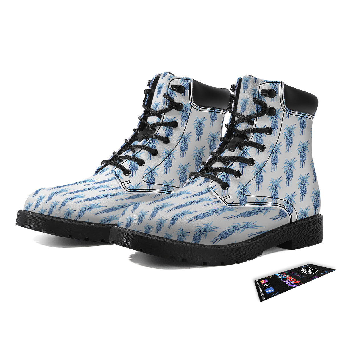Pineapple Blue Leaf Print Pattern Boots-grizzshop