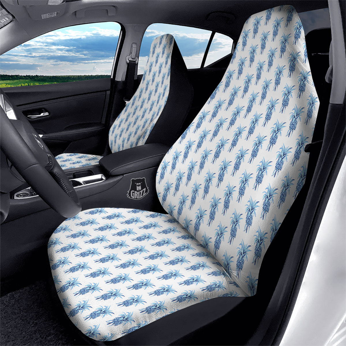 Pineapple Blue Leaf Print Pattern Car Seat Covers-grizzshop