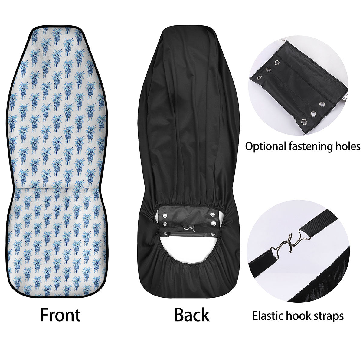 Pineapple Blue Leaf Print Pattern Car Seat Covers-grizzshop
