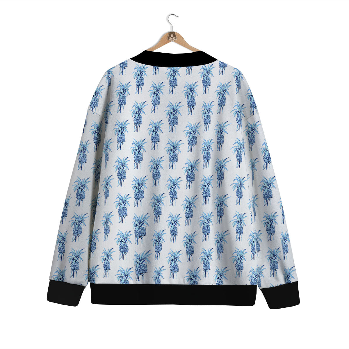 Pineapple Blue Leaf Print Pattern Cardigan-grizzshop