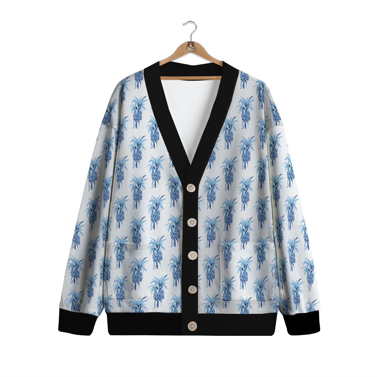 Pineapple Blue Leaf Print Pattern Cardigan-grizzshop