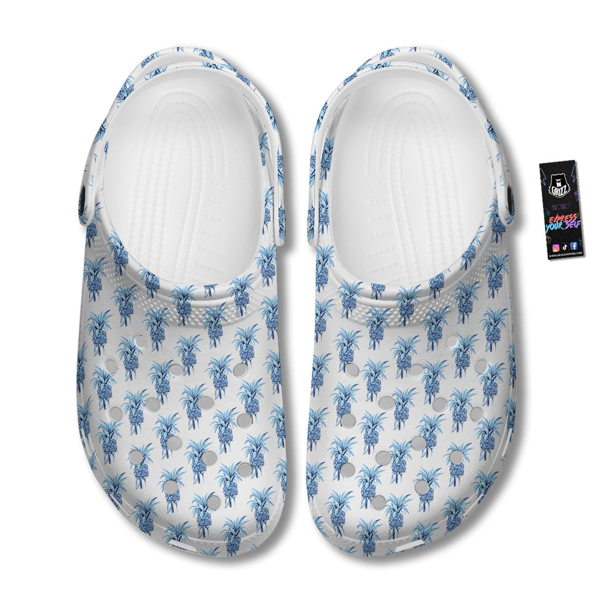 Pineapple Blue Leaf Print Pattern Clog-grizzshop