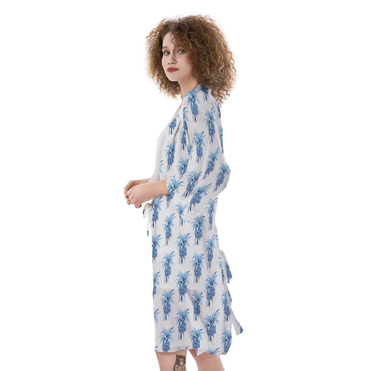 Pineapple Blue Leaf Print Pattern Kimono-grizzshop