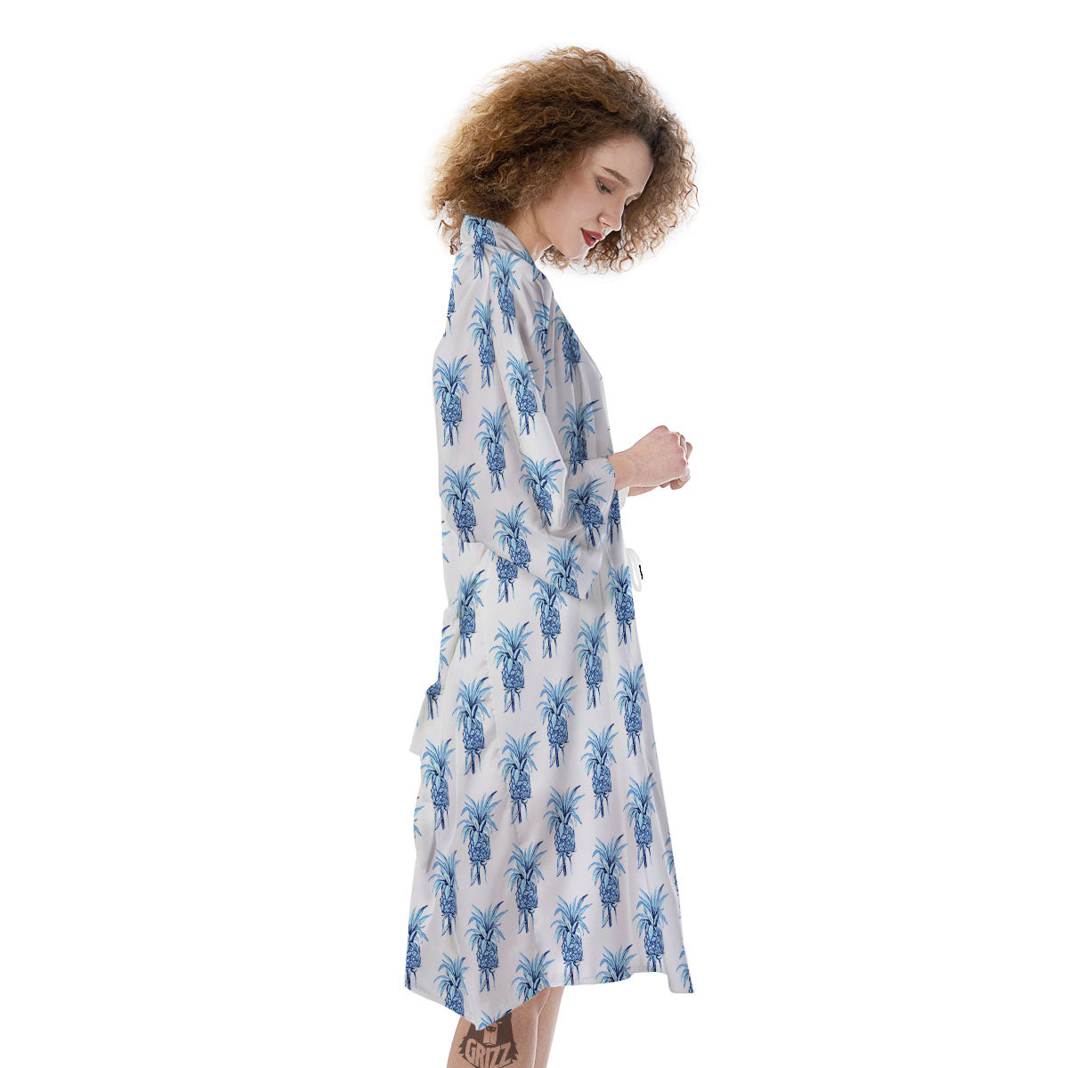 Pineapple Blue Leaf Print Pattern Kimono-grizzshop
