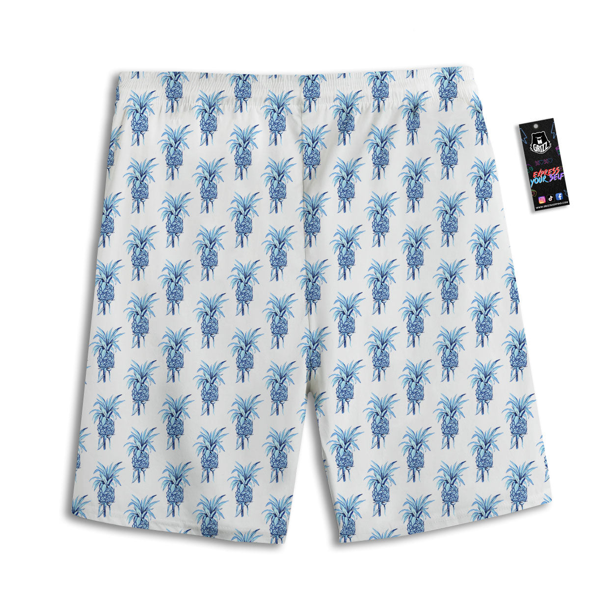 Pineapple Blue Leaf Print Pattern Men's Athletic Shorts