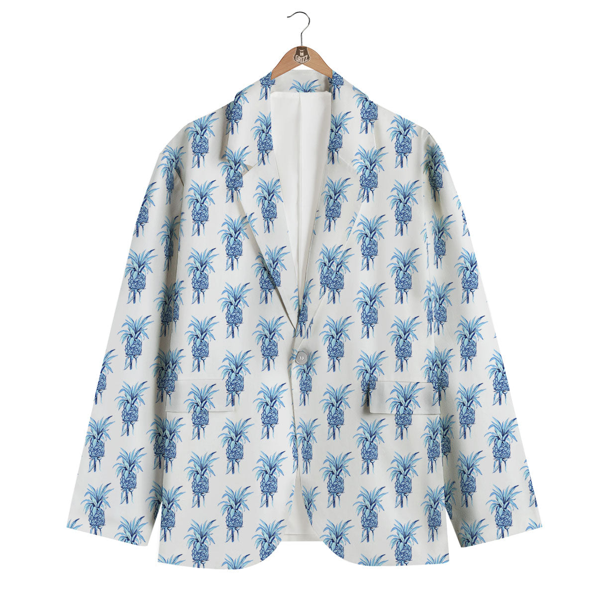 Pineapple Blue Leaf Print Pattern Men's Blazer-grizzshop