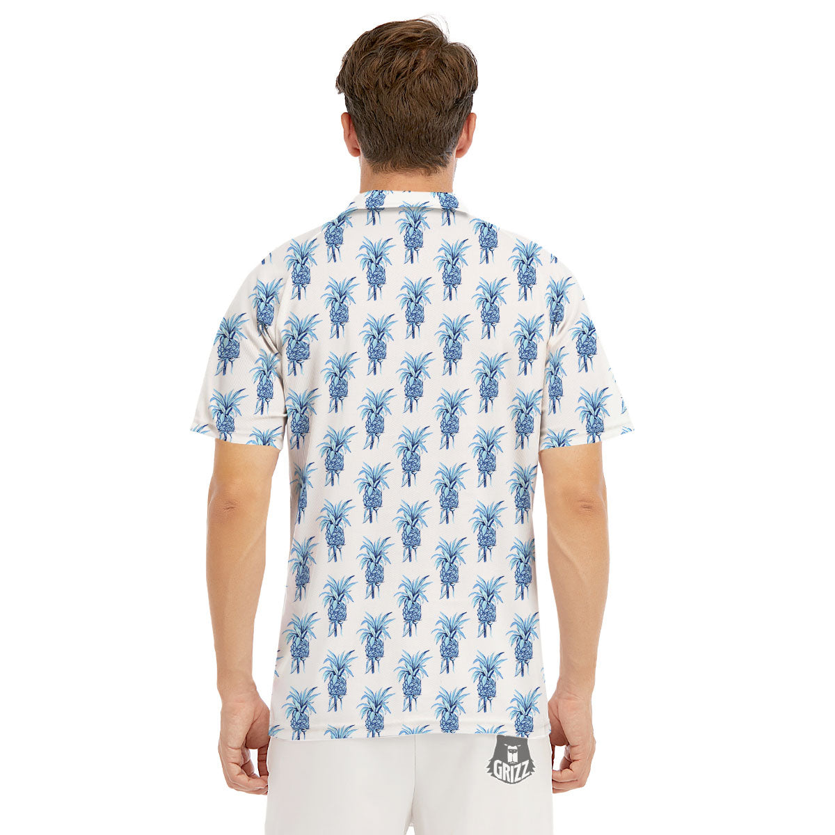 Pineapple Blue Leaf Print Pattern Men's Golf Shirts-grizzshop