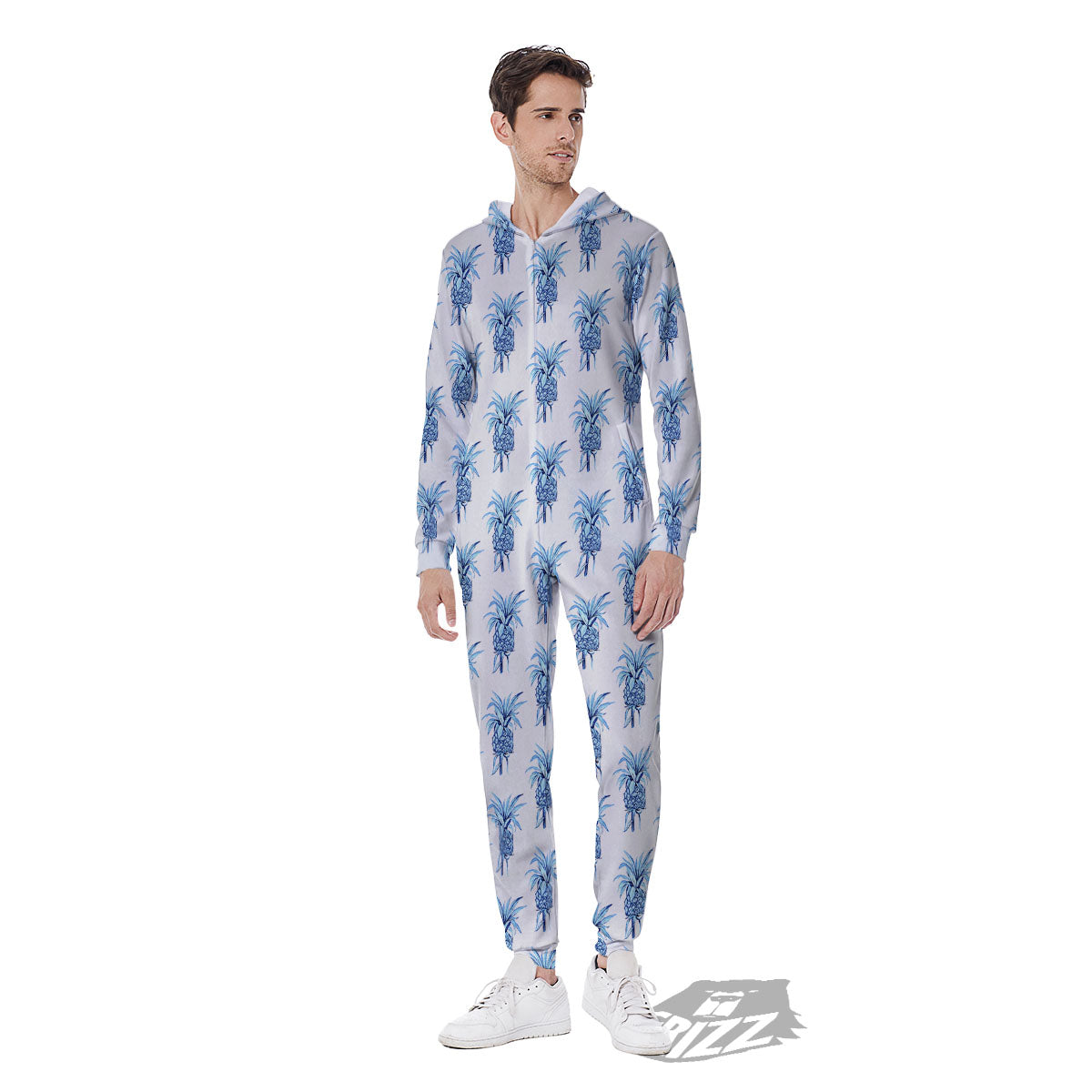 Pineapple Blue Leaf Print Pattern Men's Jumpsuit-grizzshop