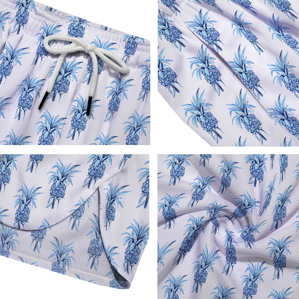 Pineapple Blue Leaf Print Pattern Men's Running Shorts-grizzshop