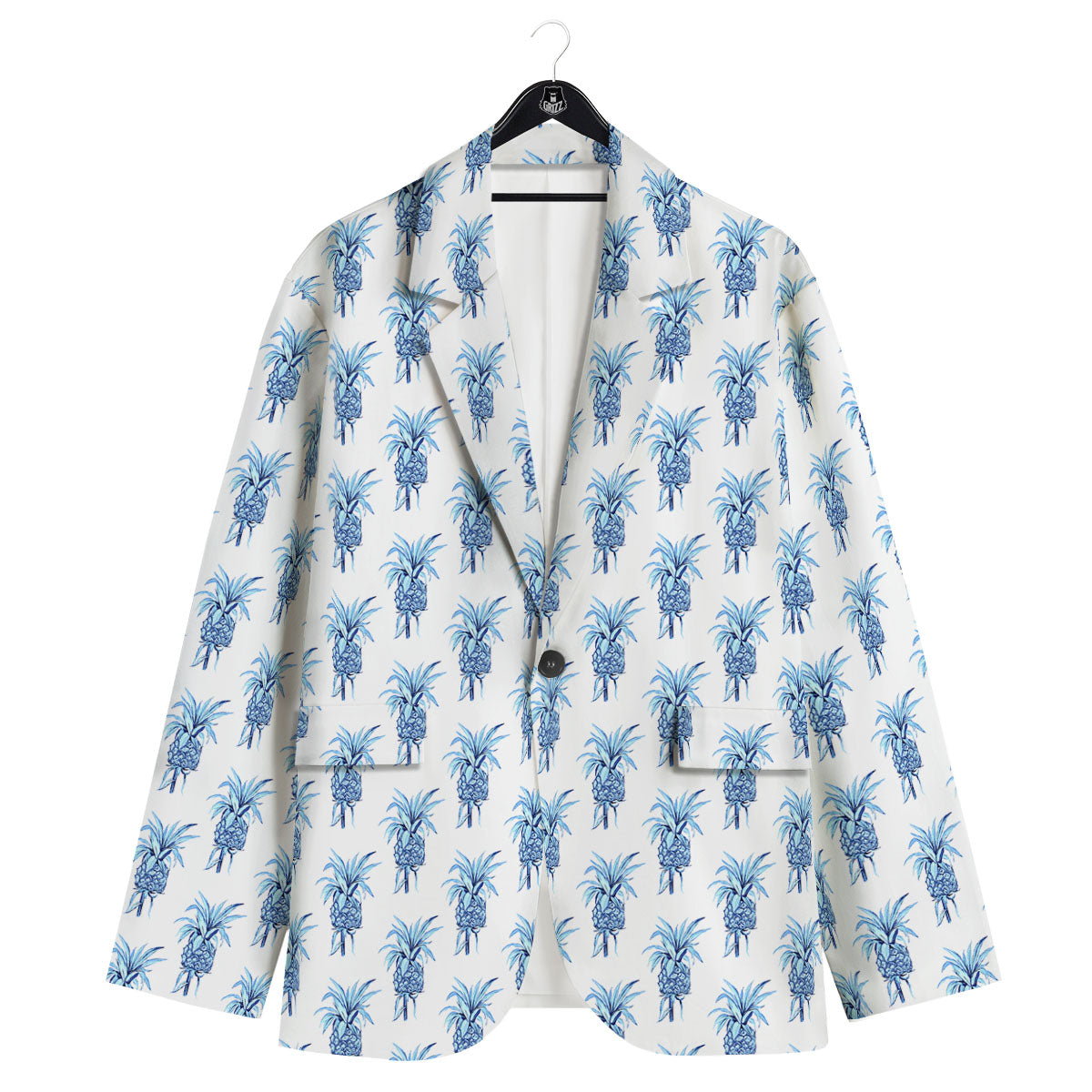 Pineapple Blue Leaf Print Pattern Men's Sport Coat-grizzshop