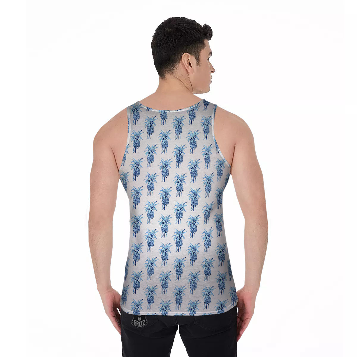Pineapple Blue Leaf Print Pattern Men's Tank Top-grizzshop