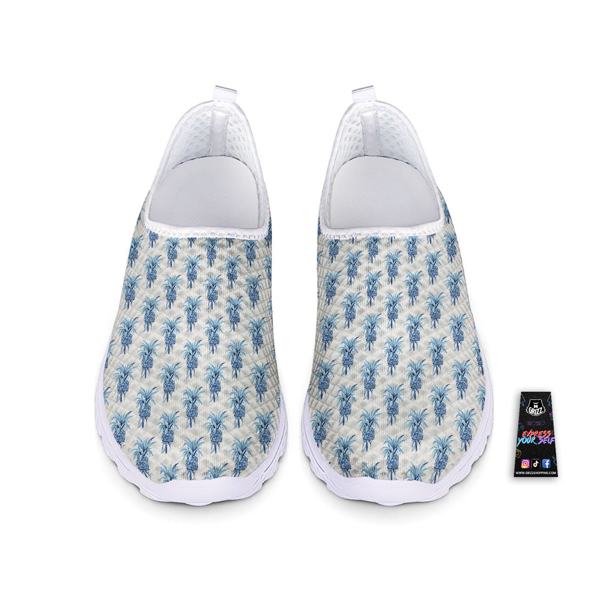 Pineapple Blue Leaf Print Pattern Nurse Shoes-grizzshop
