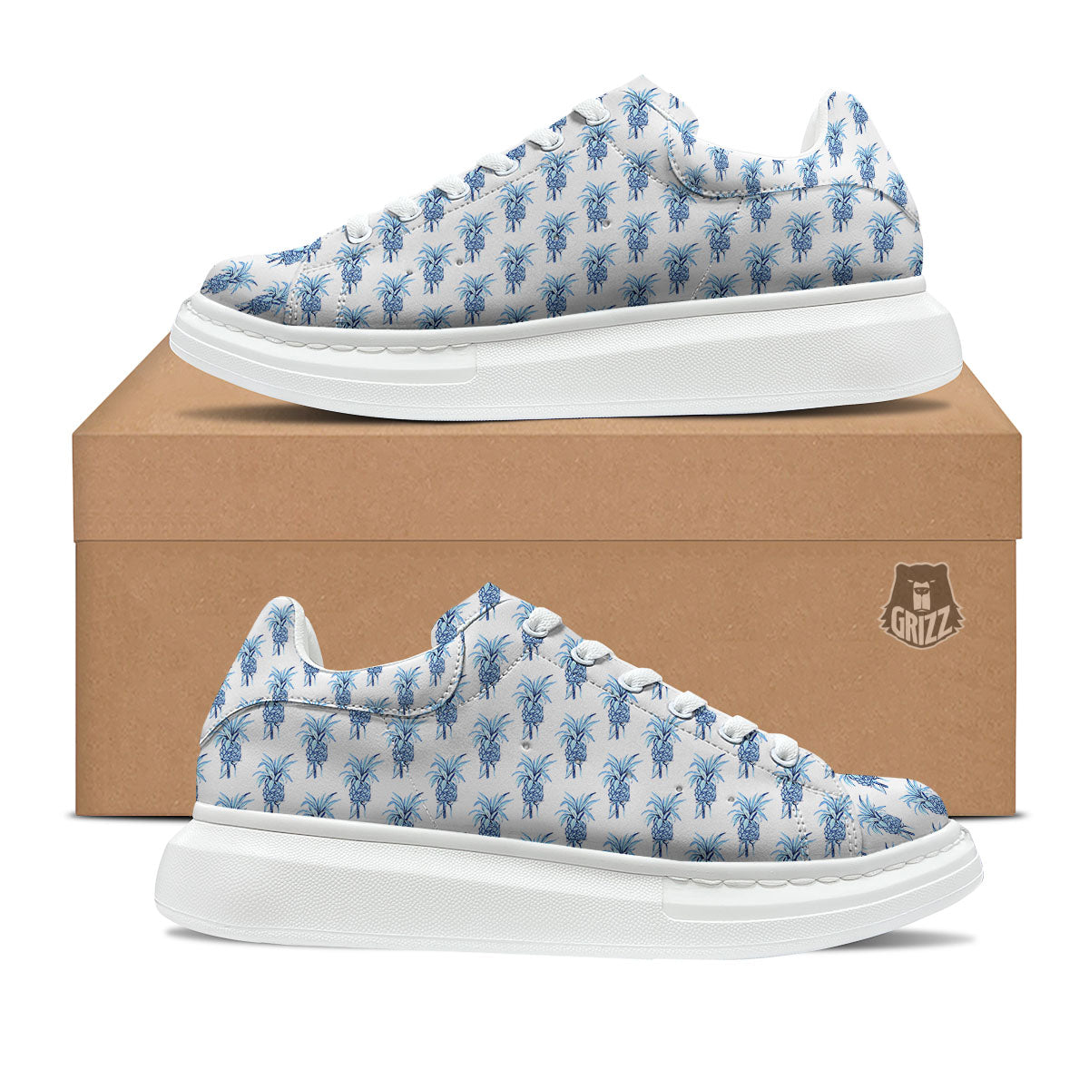 Pineapple Blue Leaf Print Pattern Platform Shoes-grizzshop
