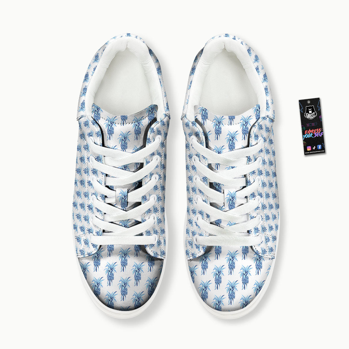 Pineapple Blue Leaf Print Pattern Platform Shoes-grizzshop