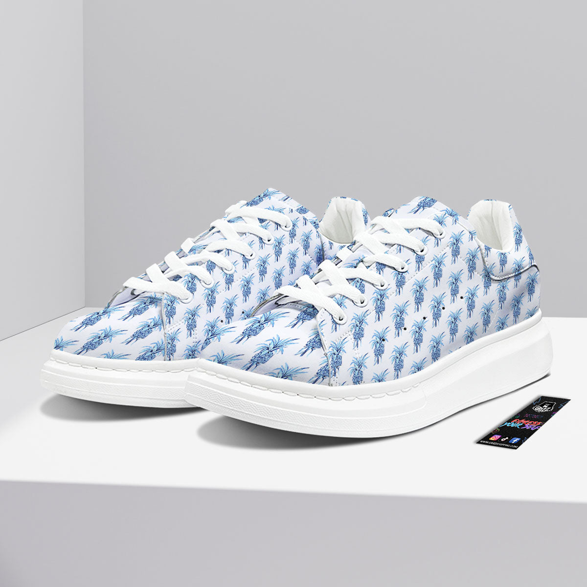 Pineapple Blue Leaf Print Pattern Platform Shoes-grizzshop