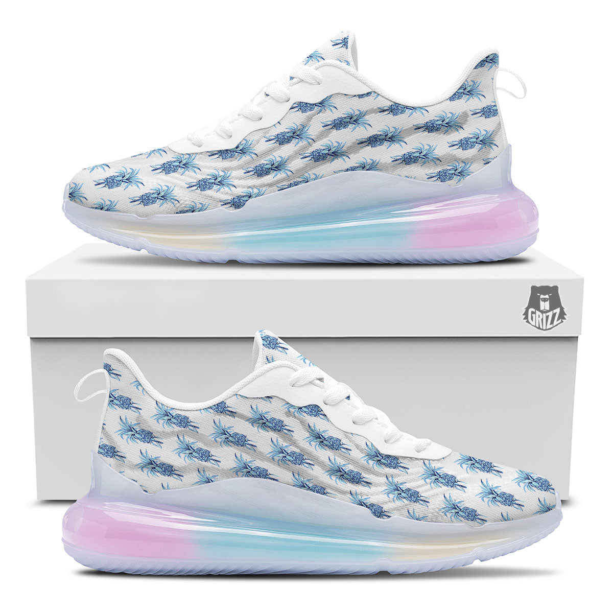 Pineapple Blue Leaf Print Pattern Running Sneakers-grizzshop