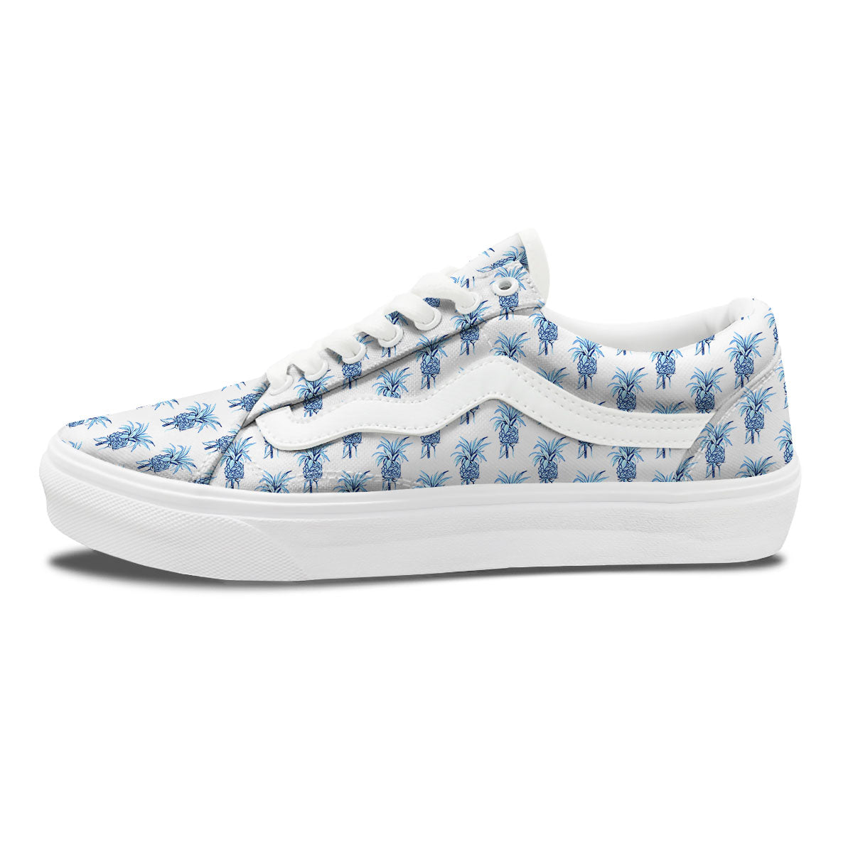 Pineapple Blue Leaf Print Pattern Skate Shoes-grizzshop