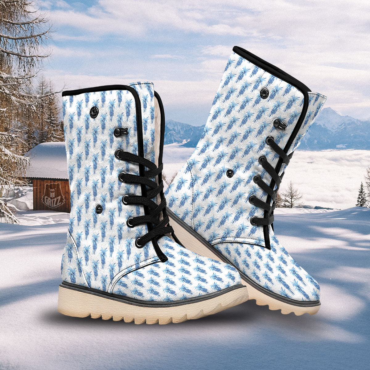 Pineapple Blue Leaf Print Pattern Snow Boots-grizzshop