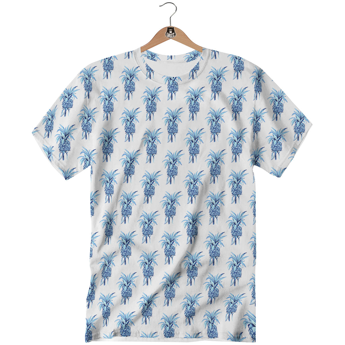 Pineapple Blue Leaf Print Pattern T-Shirt-grizzshop