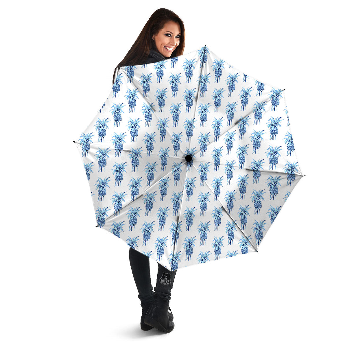 Pineapple Blue Leaf Print Pattern Umbrella-grizzshop
