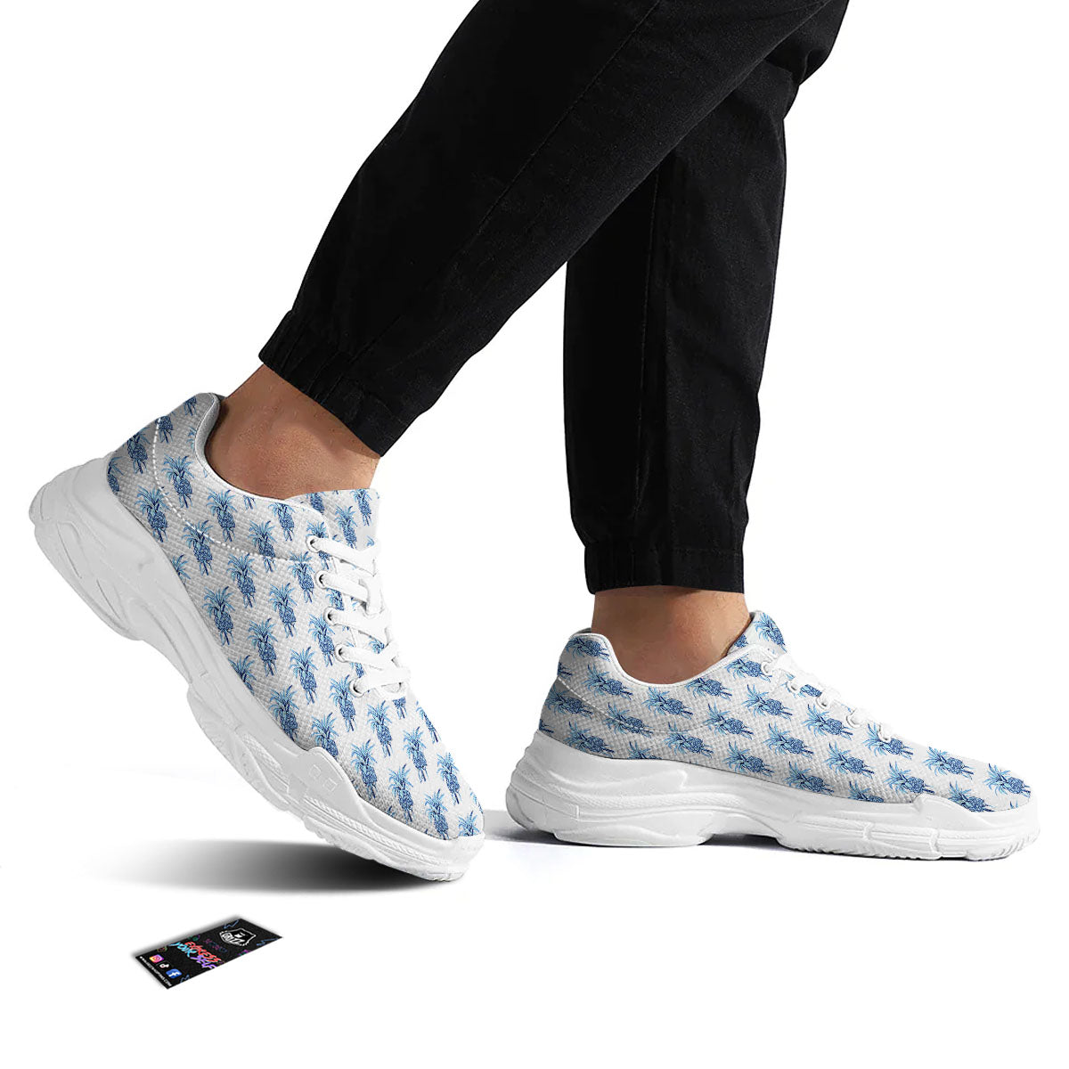 Pineapple Blue Leaf Print Pattern White Chunky Shoes-grizzshop
