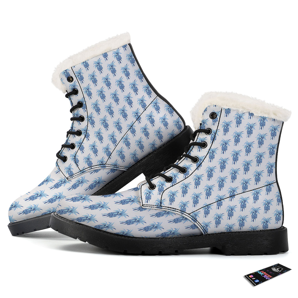 Pineapple Blue Leaf Print Pattern Winter Boots-grizzshop