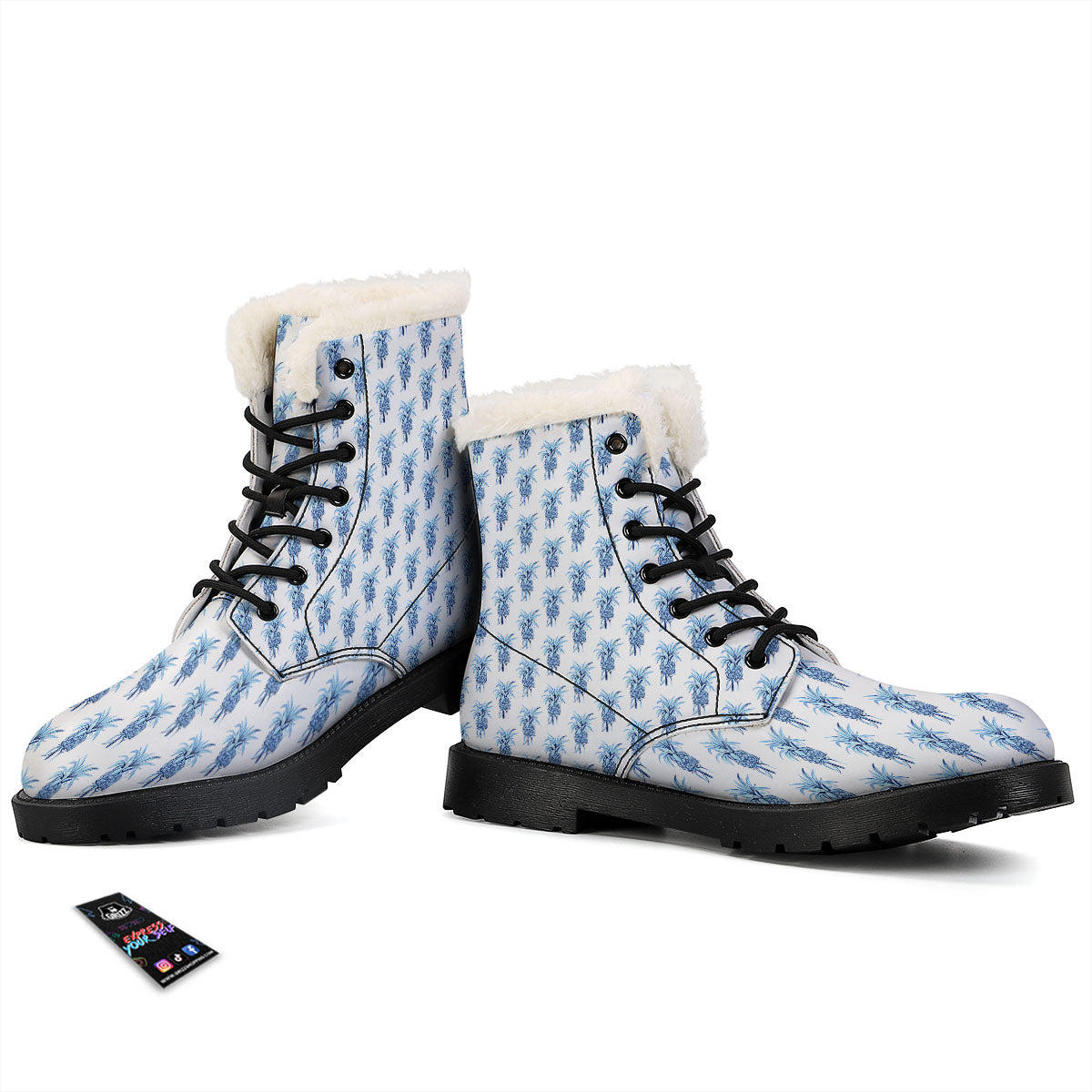 Pineapple Blue Leaf Print Pattern Winter Boots-grizzshop