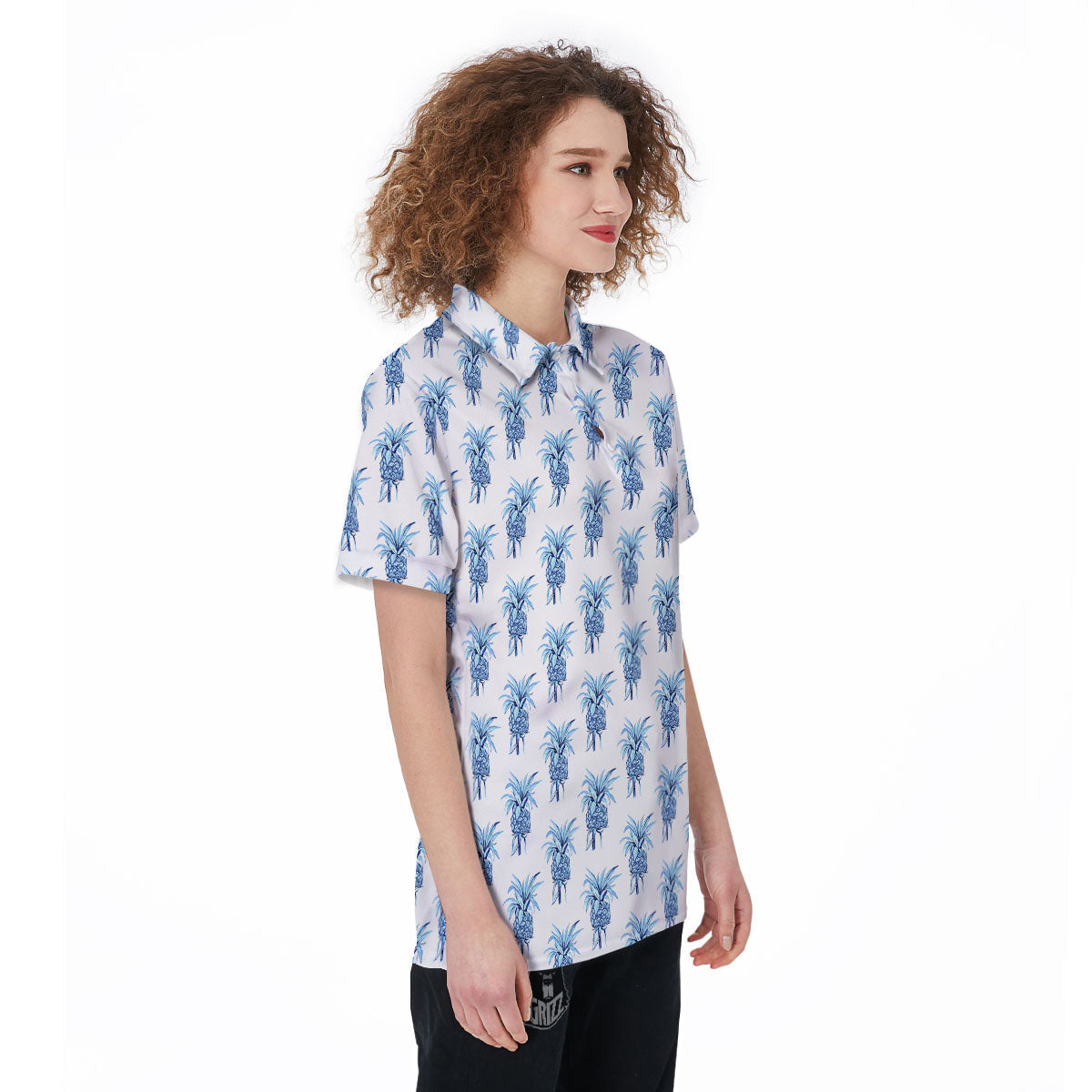 Pineapple Blue Leaf Print Pattern Women's Golf Shirts-grizzshop