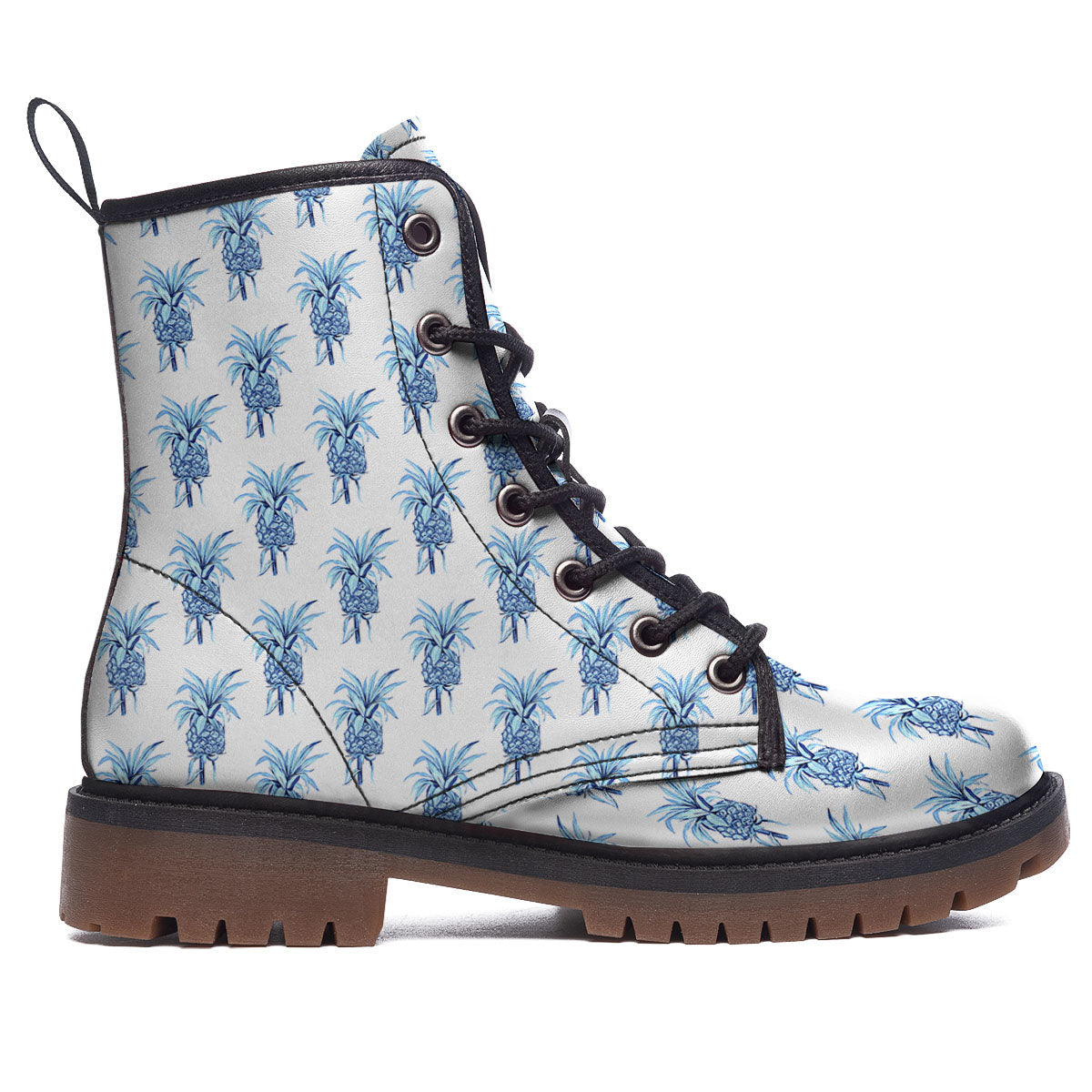 Pineapple Blue Leaf Print Pattern Work Boots-grizzshop