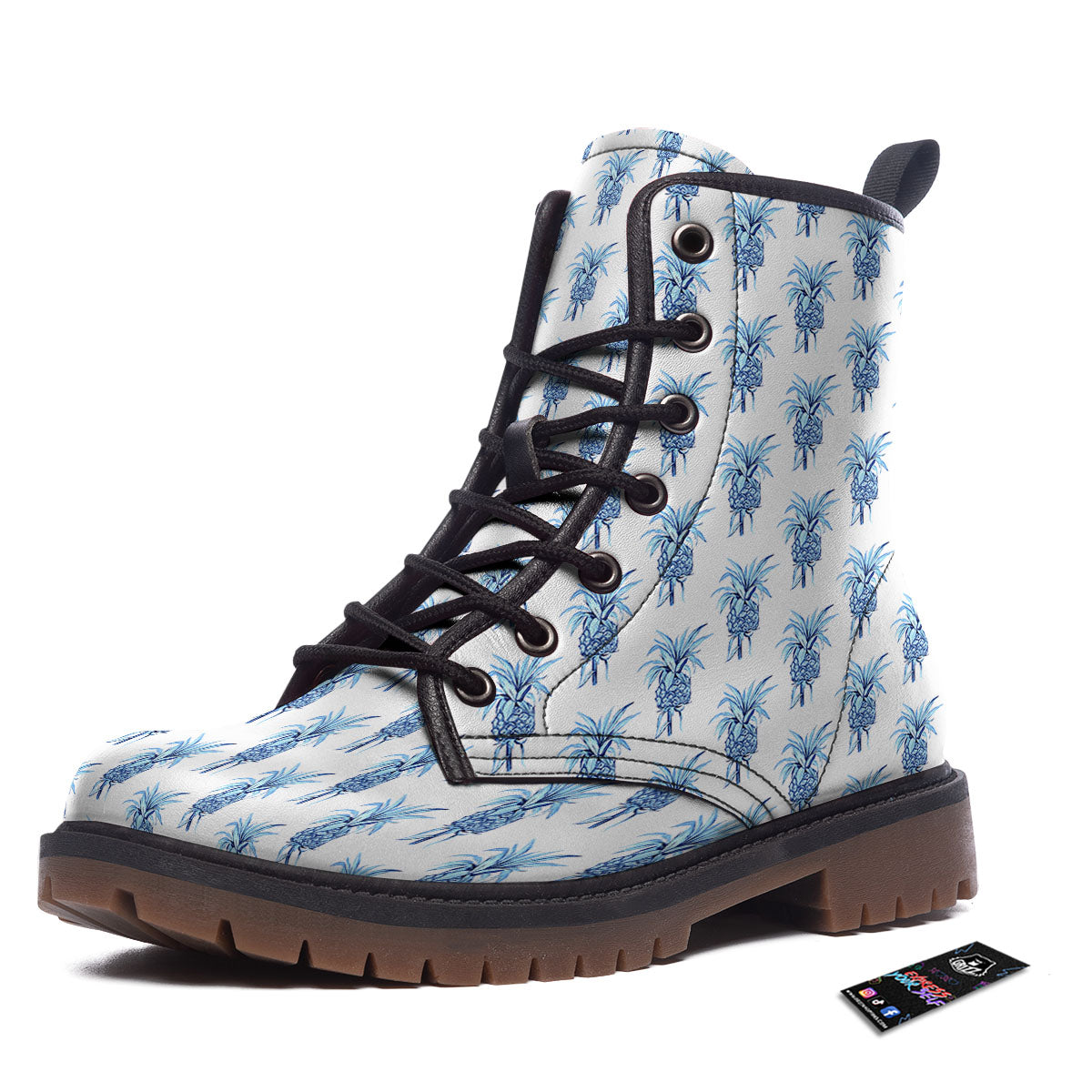 Pineapple Blue Leaf Print Pattern Work Boots-grizzshop
