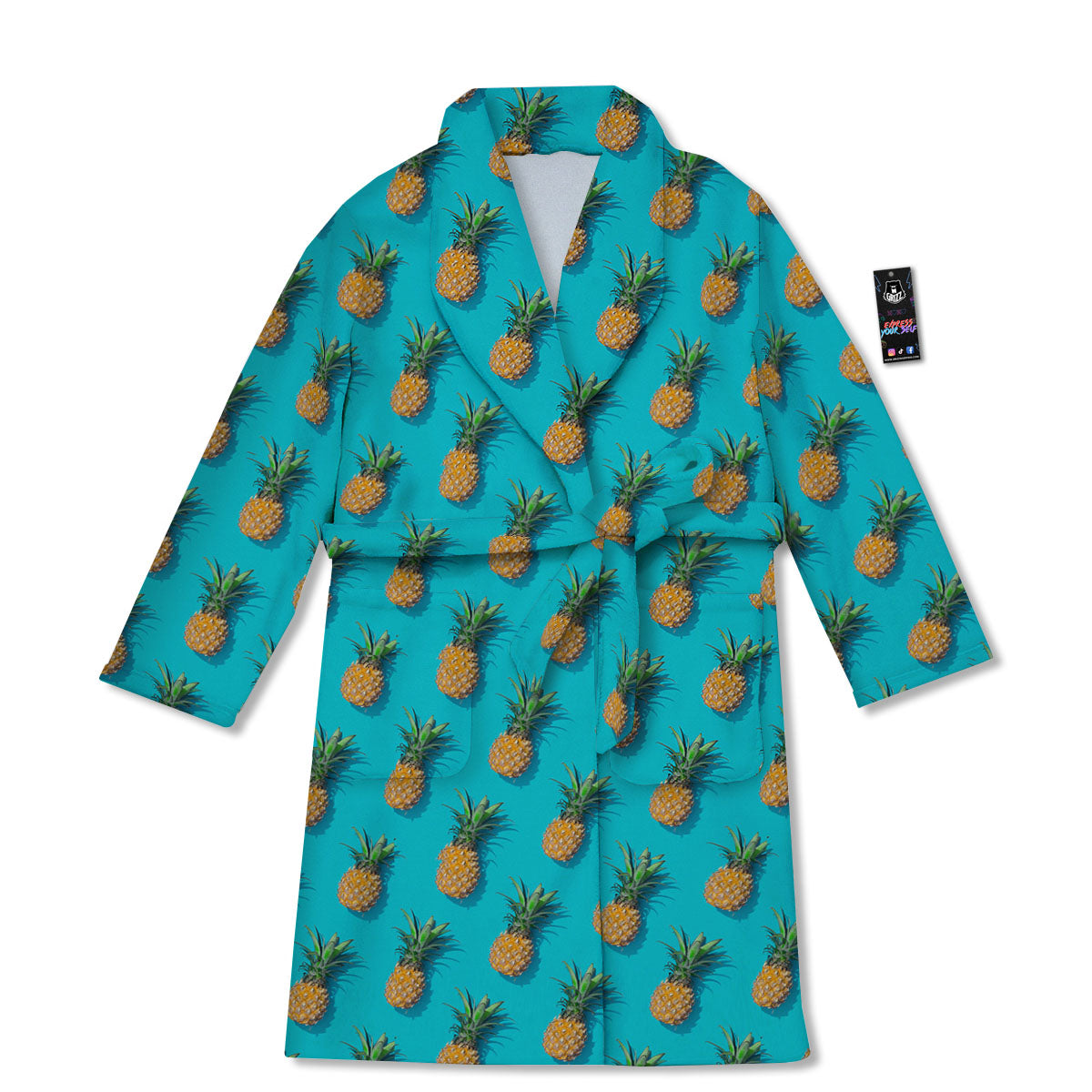 Pineapple Blue Print Pattern Bathrobe-grizzshop
