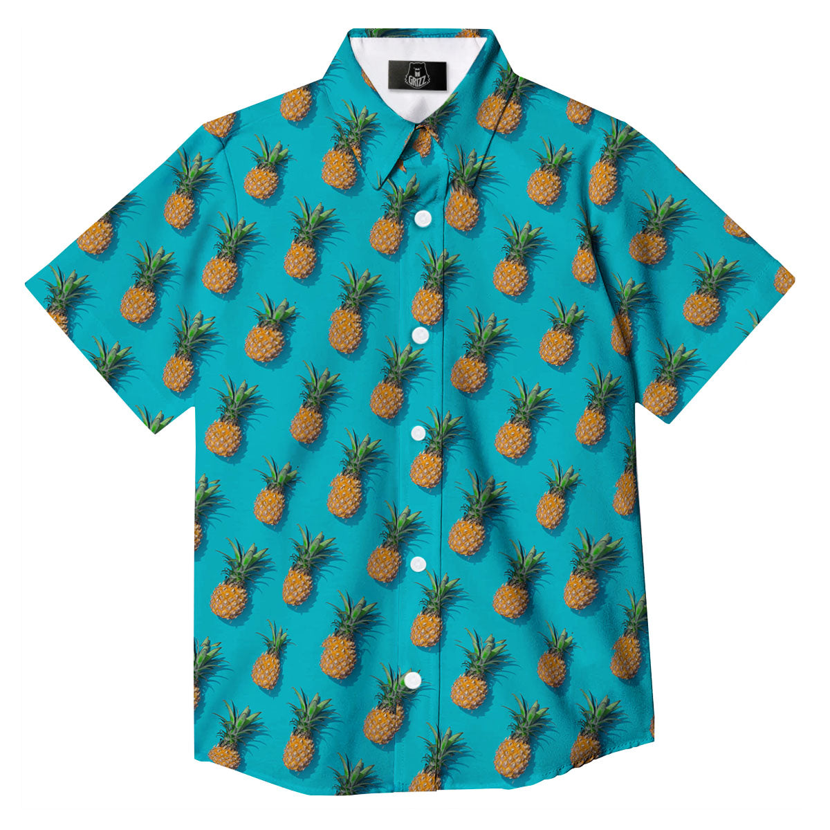 Pineapple Blue Print Pattern Button Up Shirt-grizzshop