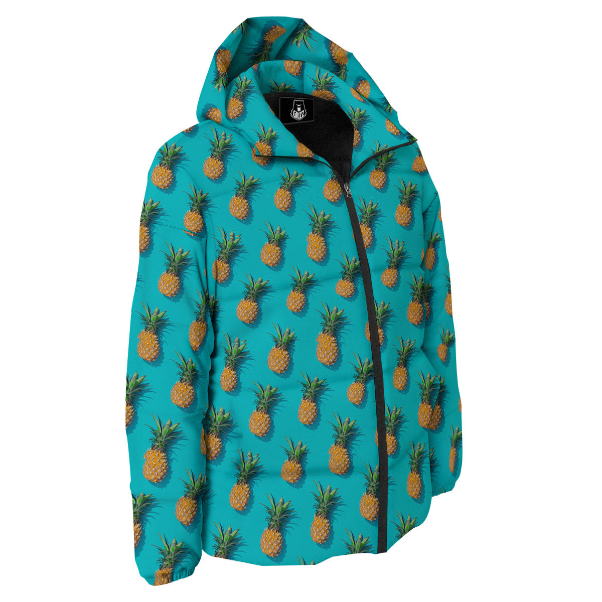 Pineapple Blue Print Pattern Down Jacket-grizzshop