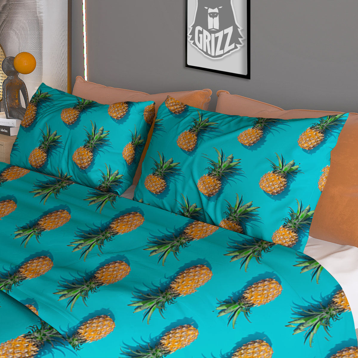 Pineapple Blue Print Pattern Duvet Cover Bedding Set-grizzshop