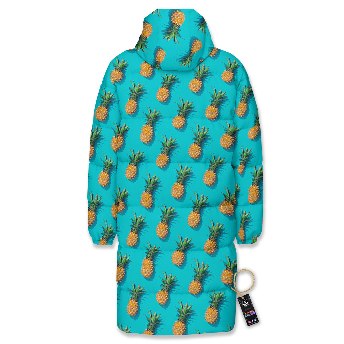 Pineapple Blue Print Pattern Long Down Jacket-grizzshop