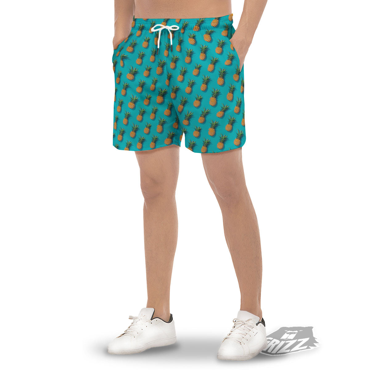 Pineapple Blue Print Pattern Men's Gym Shorts-grizzshop