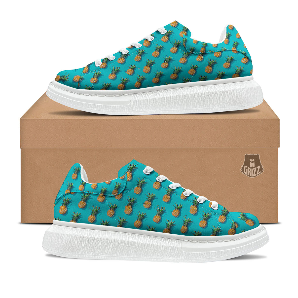 Pineapple Blue Print Pattern Platform Shoes-grizzshop