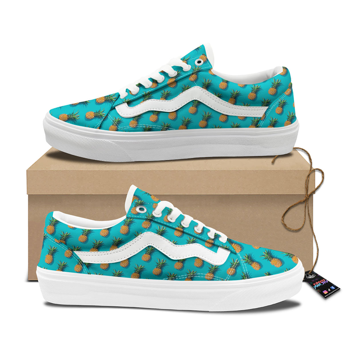 Pineapple Blue Print Pattern Skate Shoes-grizzshop