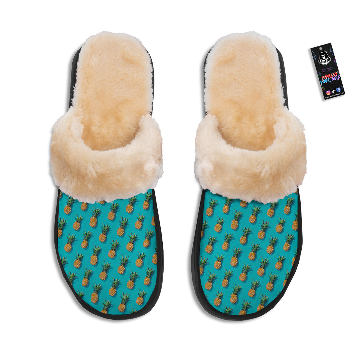 Pineapple Blue Print Pattern Slippers-grizzshop