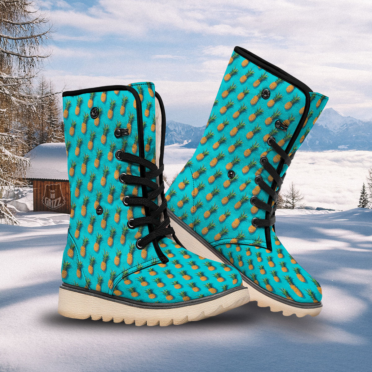 Pineapple Blue Print Pattern Snow Boots-grizzshop